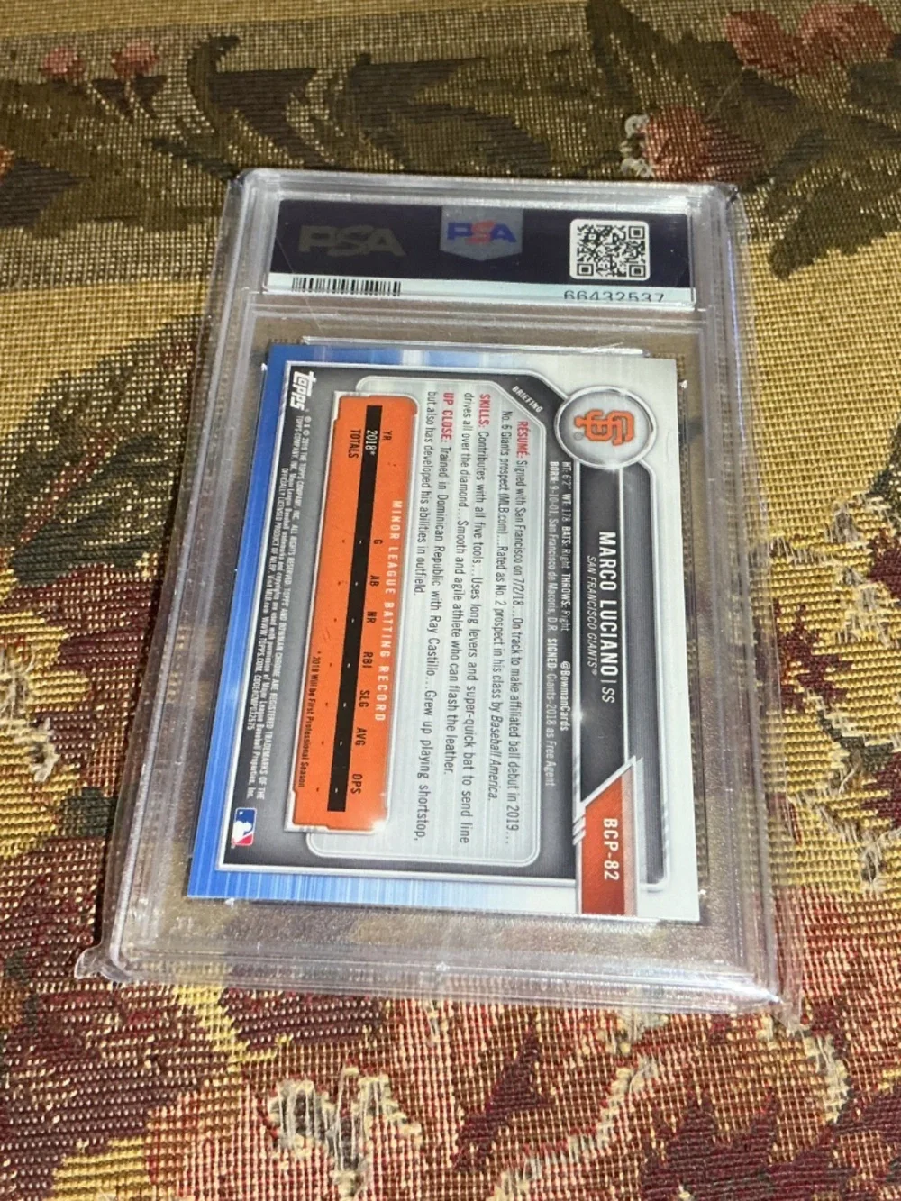 2019 Bowman - Chrome Prospects Giants Marco Luciano #BCP-82 (RC) PSA 10 GEM MINT